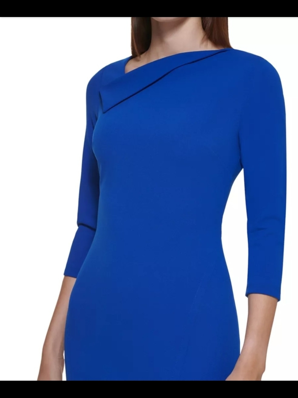Calvin KLEIN SIZE 10 NWT Royal Blue Sheath Dress with Asymmetric Fold Neckline